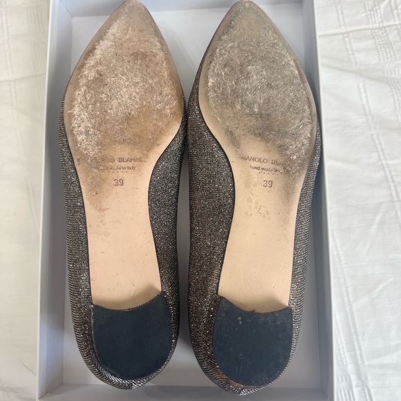 Manolo Blahnik Gold Glitter Fabric Jewel Buckle Flat Pumps Size 39 - Picture 6 of 11